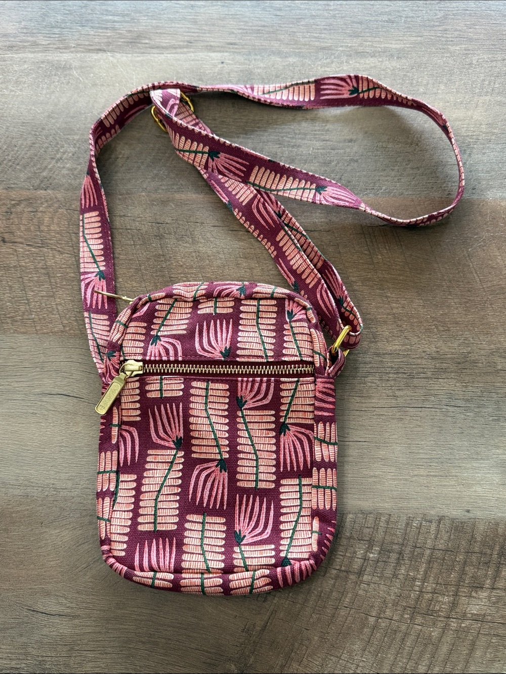 Small Crossbody Bag in Burgundy Pink Floral Print